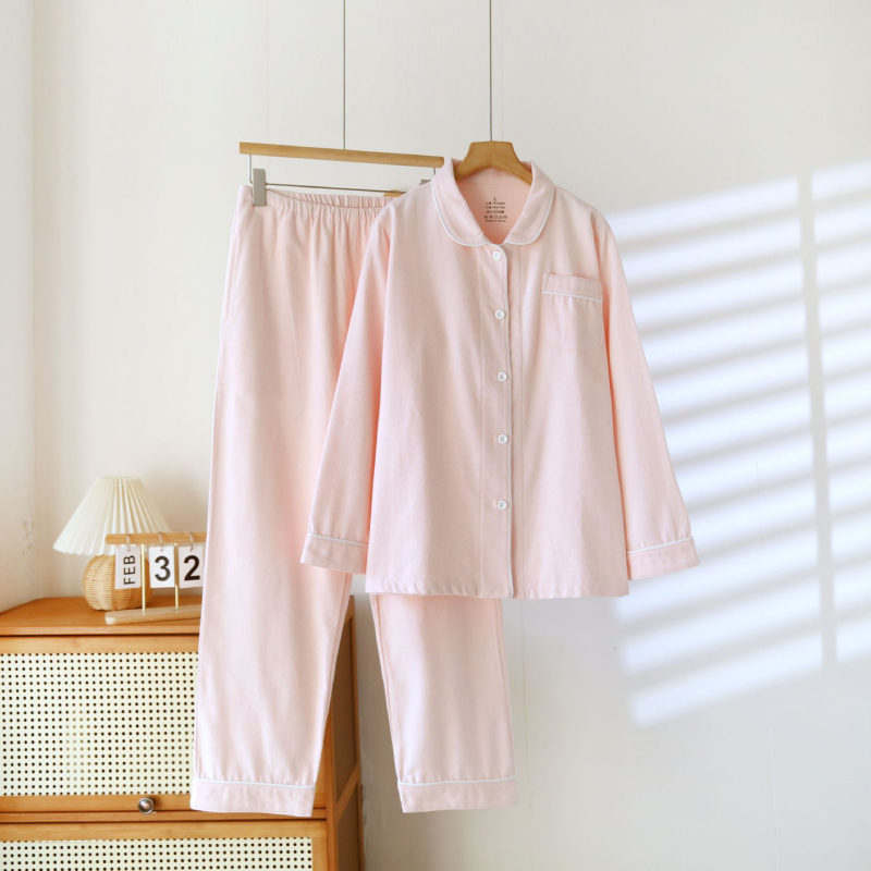 Ženski set pidžama od čiste pamuka s brušenom teksturom, debela zimska toplina, s ovratnikom tipa lapel, dugim rukavima i hlačama, jednostavan kućni stil