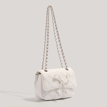 Crossbody torba s mašnicom i rhombusnim lancem, vodoravni kvadratni oblik, PU koža, podstava od poliestera, preklopno zatvaranje