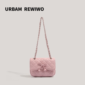 Crossbody torba s mašnicom i rhombusnim lancem, vodoravni kvadratni oblik, PU koža, podstava od poliestera, preklopno zatvaranje