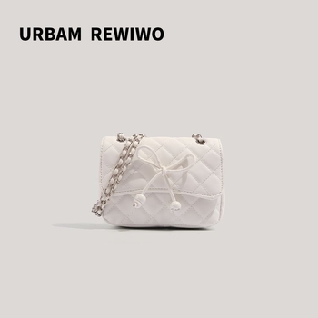 Crossbody torba s mašnicom i rhombusnim lancem, vodoravni kvadratni oblik, PU koža, podstava od poliestera, preklopno zatvaranje