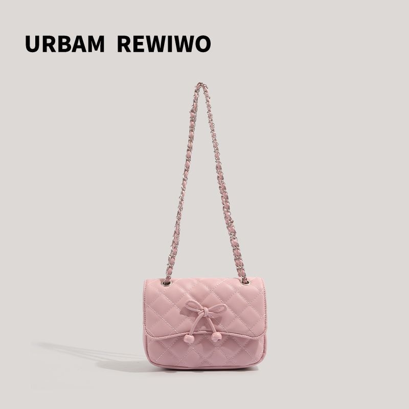 Crossbody torba s mašnicom i rhombusnim lancem, vodoravni kvadratni oblik, PU koža, podstava od poliestera, preklopno zatvaranje