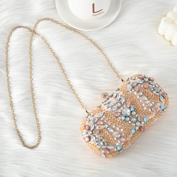 Večernja kozmetička torbica, s vanjskim dijelom od svile, geometrijski uzorak, horizontalan kvadratni oblik, zatvarač, ručna izrada