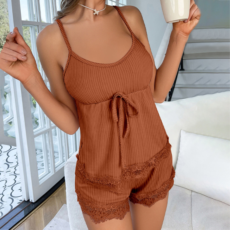 Pidzama set, sling stil, Milk Silk tkanina, glavni materijal Polyester, šorc