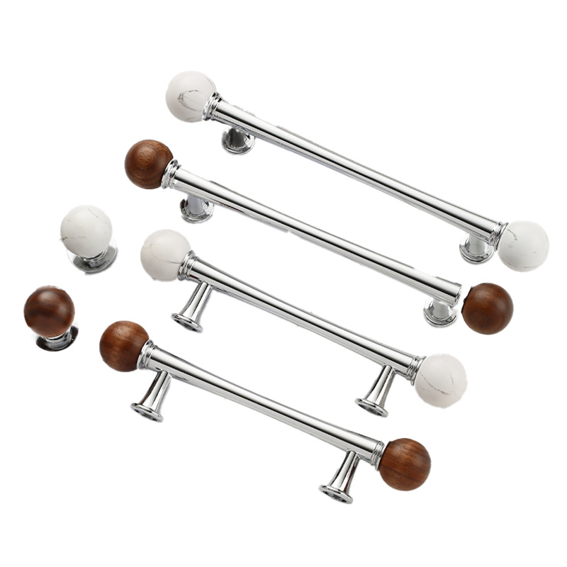 Drška za namještaj za ormariće i ladice; od cinkovog legura + orahovo drvo; model Leadshi 6714; stil Novi kineski; završni sloj elektroplatiranje; pogodna za vrata ormarića i ladice