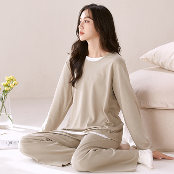 Ženski pidžama set od 100% pamuka, kapuljača, minimalistički stil, okrugli ovratnik, dugi rukavi, dugi hlače, prozračan