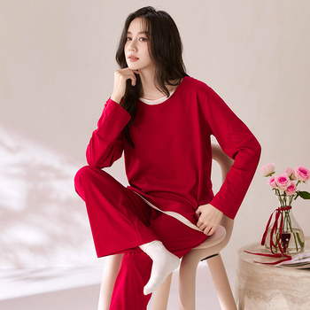 Ženski pidžama set od 100% pamuka, kapuljača, minimalistički stil, okrugli ovratnik, dugi rukavi, dugi hlače, prozračan