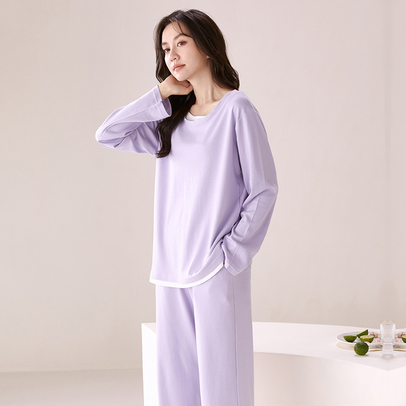 Ženski pidžama set od 100% pamuka, kapuljača, minimalistički stil, okrugli ovratnik, dugi rukavi, dugi hlače, prozračan