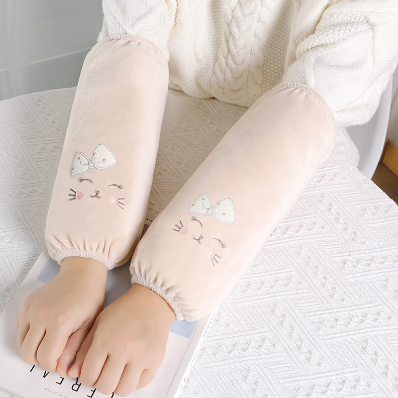 Navlaka za rukave za odrasle žene, anti-prljanje, kristalni velur, vez, zima–jesen