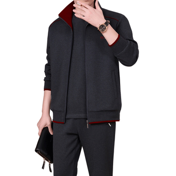 Унисекс спортен костюм за зима, памучна материя, поло яка, дебела флийс подплата