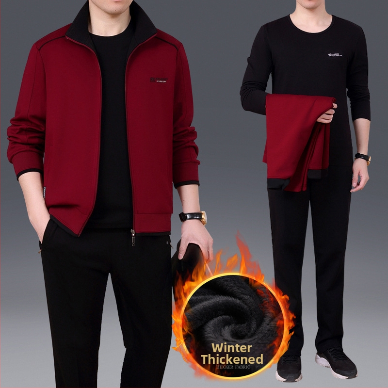 Unisex zimný športový set, bavlnený materiál, golier polo, hrubá fleecová podšívka