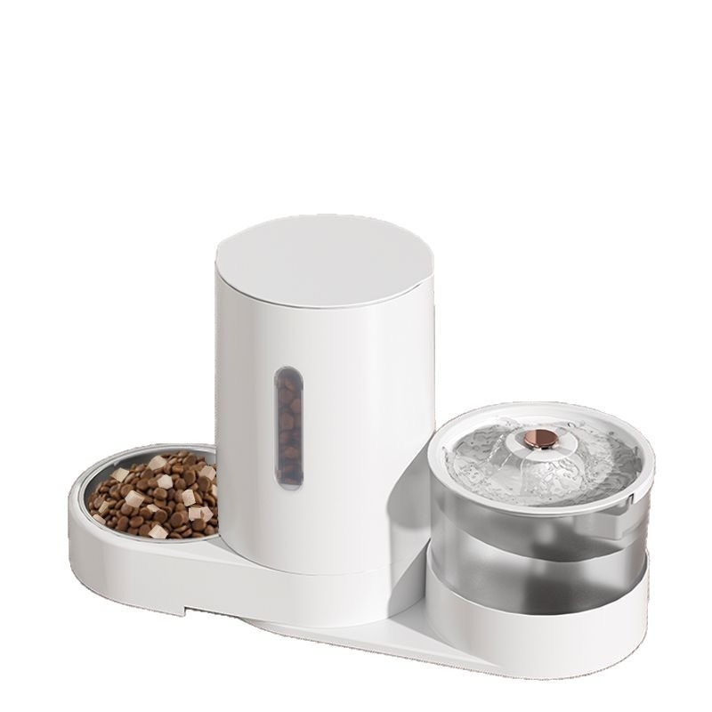 Dvije u jednom: zdjela za hranu i cirkulirajući vodeni dispenser za mačke — staklo, model HBD0221, marka Yellow White Bean