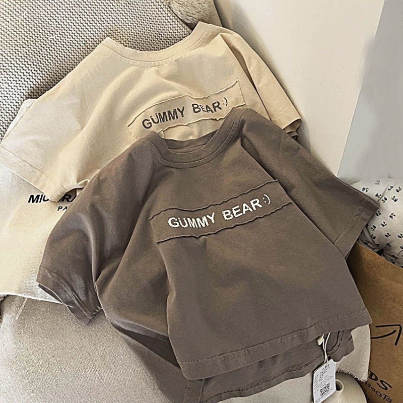 Dječja pamukasta T majica, korejski stil, s slovima, 100% pamuk, kratki rukav