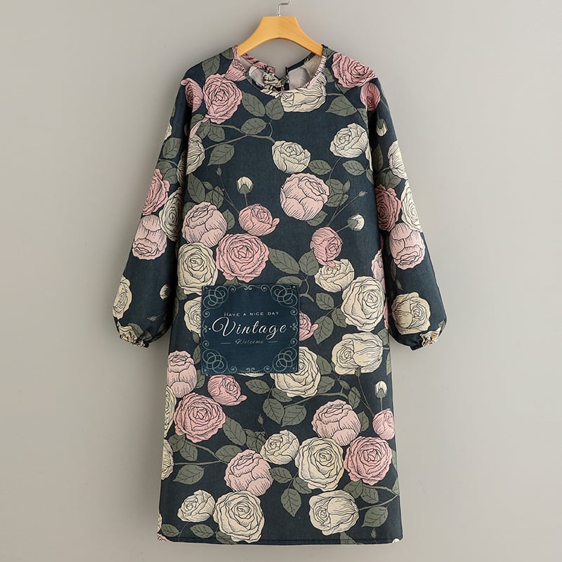 Pregača s dugim rukavima, bambus-pamučna tkanina, otporna na prljavštinu, korejskog stila, cvjetni uzorak