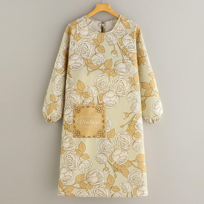 Pregača s dugim rukavima, bambus-pamučna tkanina, otporna na prljavštinu, korejskog stila, cvjetni uzorak