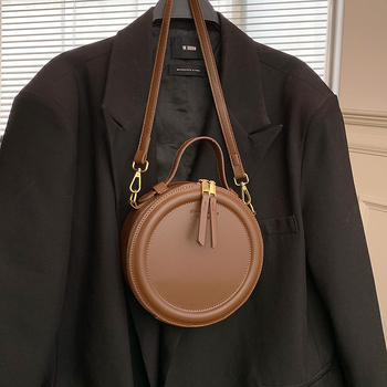 PU okrugla torbica za ramena sa zatvaranjem na zip i unutarnjim džepom sa zipom, urban stil