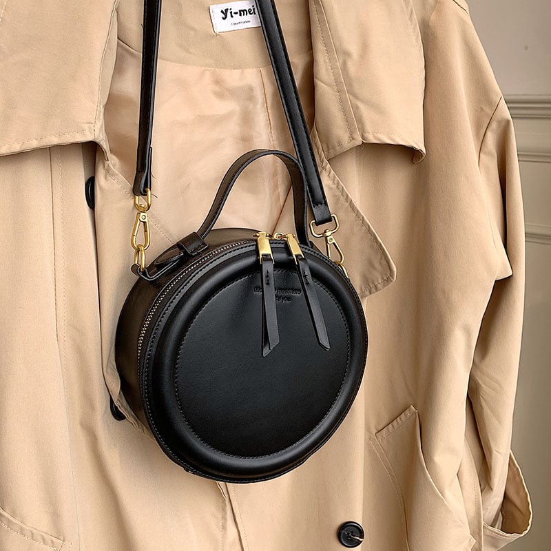 PU okrugla torbica za ramena sa zatvaranjem na zip i unutarnjim džepom sa zipom, urban stil