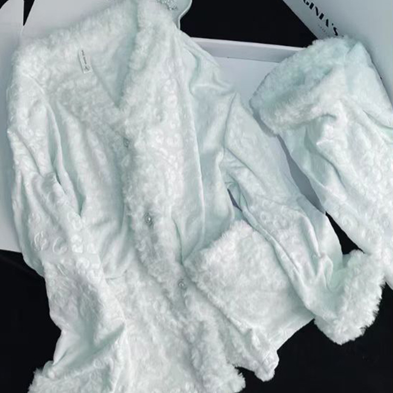 Ženski Island velvet pidžama set, dugi rukavi, V-izrez, debeo, udoban kućni outfit, dva dijela