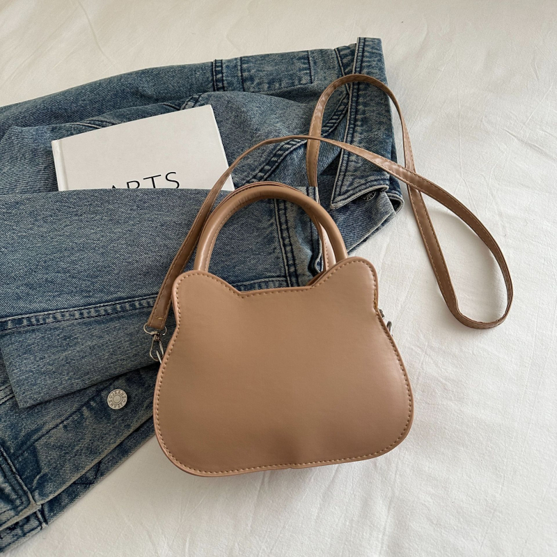 Retro tote torba s mačjom glavom - PU materijal, okrugli oblik, zatvarač, najlonska podstava, s jednom naramenicom