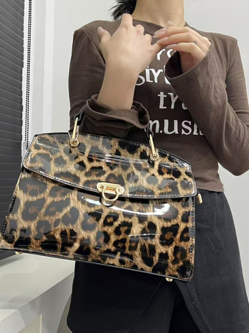 PU torbica s leopardim uzorkom, crossbody s zatvaračem, podstava od poliestera, srednji kapacitet, svakodnevna uporaba