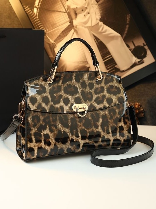 PU torbica s leopardim uzorkom, crossbody s zatvaračem, podstava od poliestera, srednji kapacitet, svakodnevna uporaba