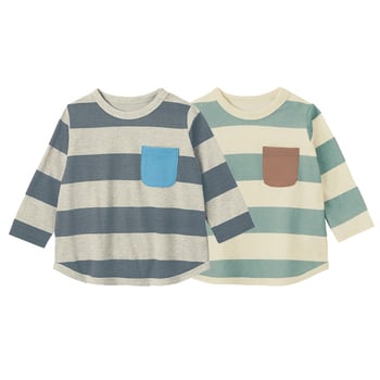 Dječja majica – japanski stil, 100% pamuk, dugi rukavi, prugasti uzorak, okrugli ovratnik