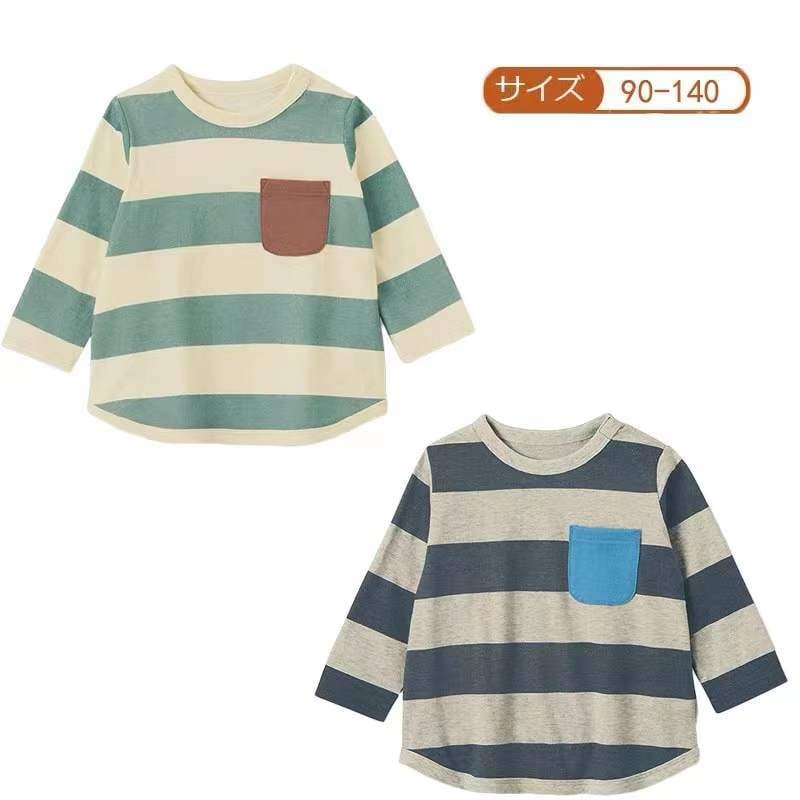 Dječja majica – japanski stil, 100% pamuk, dugi rukavi, prugasti uzorak, okrugli ovratnik