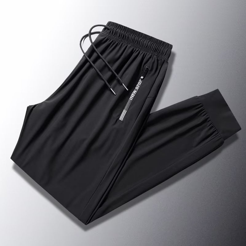 Muške jogger hlače u korejskom stilu, lagane ljetne s prozračnim ice-silk materijalom, skraćeni kroj, srednji pojas, bez pojasa, kopčanje vrpcom, detalji na džepovima