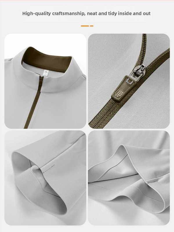 Muški dugi rukav T‑shirt sa stojećim ovratnikom i zatvaračem – antibakterijska smjesa najlona i spandeksa, jednobojno, bez kapuljače, pogodno za jesen-zimu