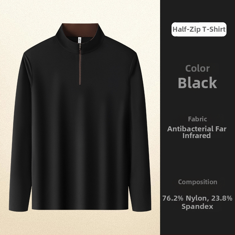 Muški dugi rukav T‑shirt sa stojećim ovratnikom i zatvaračem – antibakterijska smjesa najlona i spandeksa, jednobojno, bez kapuljače, pogodno za jesen-zimu