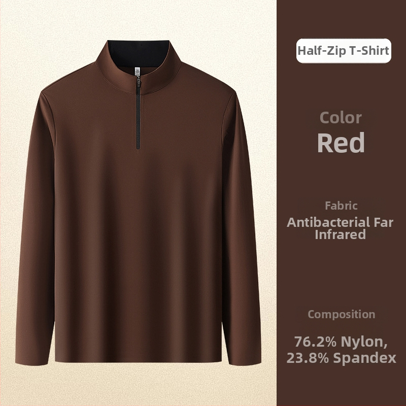 Muški dugi rukav T‑shirt sa stojećim ovratnikom i zatvaračem – antibakterijska smjesa najlona i spandeksa, jednobojno, bez kapuljače, pogodno za jesen-zimu