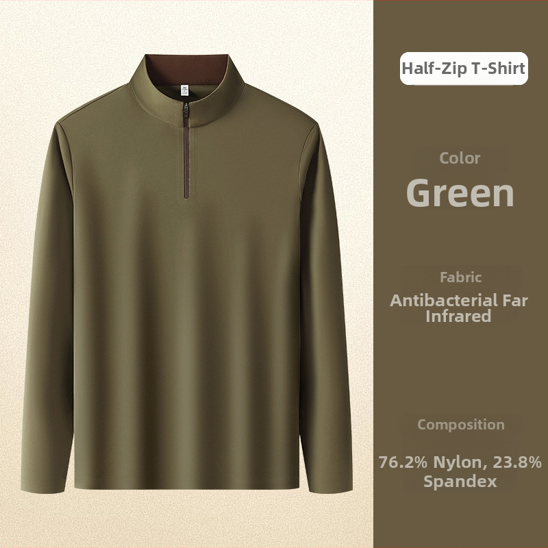 Muški dugi rukav T‑shirt sa stojećim ovratnikom i zatvaračem – antibakterijska smjesa najlona i spandeksa, jednobojno, bez kapuljače, pogodno za jesen-zimu