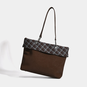 PU tote torba s retro kariranim uzorkom, horizontalnog kvadratnog oblika