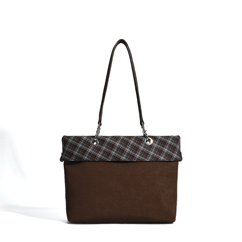 PU tote torba s retro kariranim uzorkom, horizontalnog kvadratnog oblika