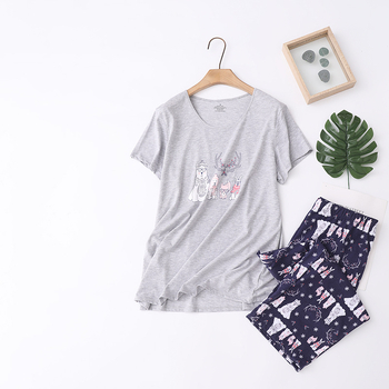 Ženski ljetni set pidžama – kratki rukavi, okrugli izrez, pletena pamuk, lagan i prozračan, cropped hlače za kućnu upotrebu