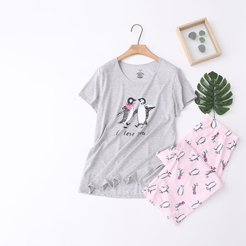 Ženski ljetni set pidžama – kratki rukavi, okrugli izrez, pletena pamuk, lagan i prozračan, cropped hlače za kućnu upotrebu