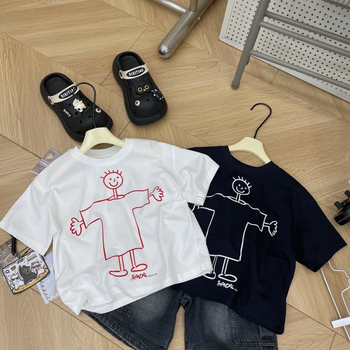 Dječja majica u korejskom stilu s karikaturnim printom, 100% pamuk, kratkih rukava