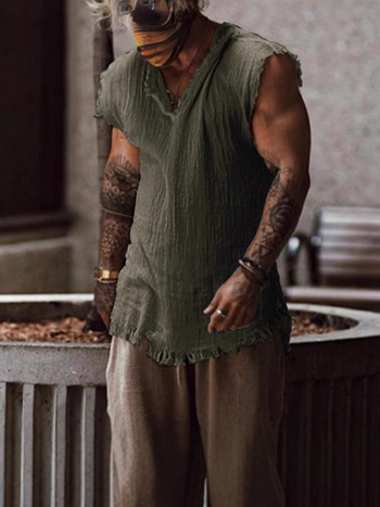 Ανδρικό αμάνικο τοπ από βαμβάκι – μονόχρωμο, χαλαρή γραμμή, street στυλ (Βασική υφάσματα: βαμβάκι; Όνομα υφάσματος: βαμβακερό μίγμα; Μοτίβο: μονόχρωμο; Έκδοση: χαλαρή γραμμή; Στυλ: street)