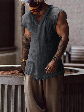 Ανδρικό αμάνικο τοπ από βαμβάκι – μονόχρωμο, χαλαρή γραμμή, street στυλ (Βασική υφάσματα: βαμβάκι; Όνομα υφάσματος: βαμβακερό μίγμα; Μοτίβο: μονόχρωμο; Έκδοση: χαλαρή γραμμή; Στυλ: street)