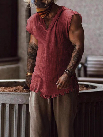 Ανδρικό αμάνικο τοπ από βαμβάκι – μονόχρωμο, χαλαρή γραμμή, street στυλ (Βασική υφάσματα: βαμβάκι; Όνομα υφάσματος: βαμβακερό μίγμα; Μοτίβο: μονόχρωμο; Έκδοση: χαλαρή γραμμή; Στυλ: street)