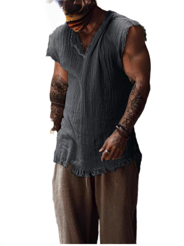 Ανδρικό αμάνικο τοπ από βαμβάκι – μονόχρωμο, χαλαρή γραμμή, street στυλ (Βασική υφάσματα: βαμβάκι; Όνομα υφάσματος: βαμβακερό μίγμα; Μοτίβο: μονόχρωμο; Έκδοση: χαλαρή γραμμή; Στυλ: street)