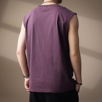 Ανδρικό T-shirt χωρίς μανίκια με κέντημα γραμμάτων, ύφασμα 80% βαμβάκι / 20% πολυεστέρας, χαλαρή γραμμή για καλοκαίρι, αστικός στυλ