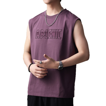 Ανδρικό T-shirt χωρίς μανίκια με κέντημα γραμμάτων, ύφασμα 80% βαμβάκι / 20% πολυεστέρας, χαλαρή γραμμή για καλοκαίρι, αστικός στυλ