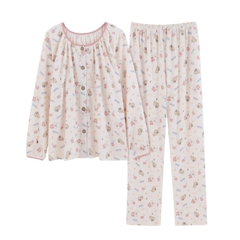 Pajamski set s tiskom u kardigan stilu od bubble pamuka, dugi rukavi i hlače
