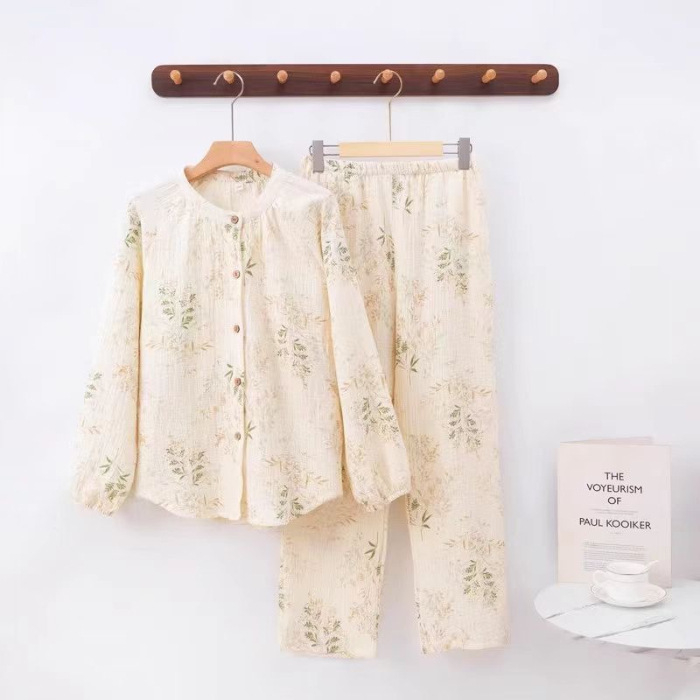 Pajamski set s tiskom u kardigan stilu od bubble pamuka, dugi rukavi i hlače