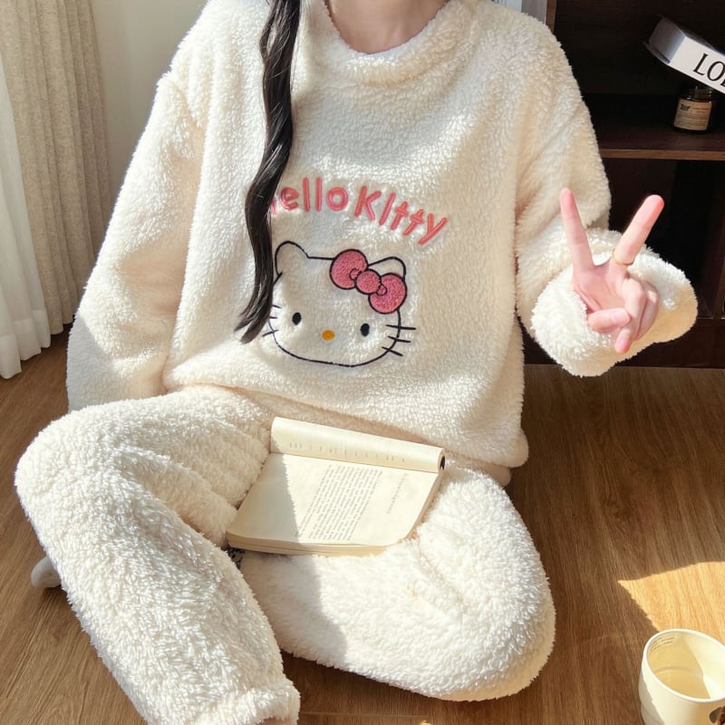 Női Ant Velvet vastagított pizsama szett, kollégiumi stílus, kerek nyakú, hosszú ujjú