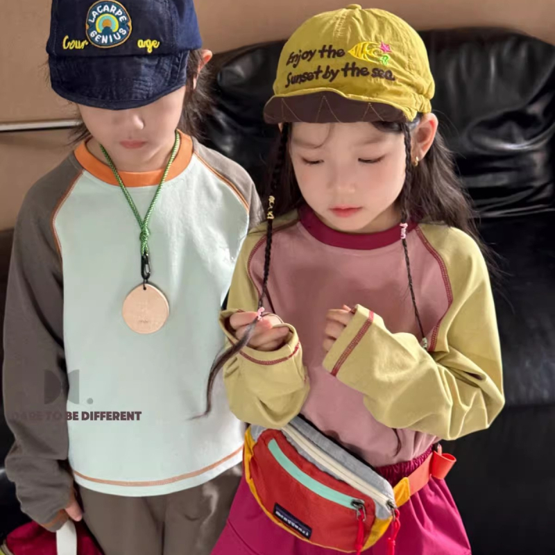 Dječji T-shirt s dugim rukavima, korejskog stila, 100% pamuk, s izvezenim slovima