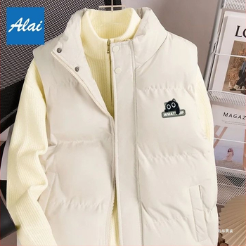 Γιλέκο, χαλαρή γραμμή, ριγέ corduroy ύφασμα, V-λαιμόκοψη, κορεατικό στυλ