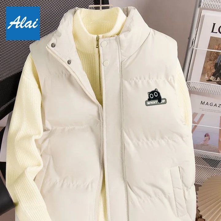 Γιλέκο, χαλαρή γραμμή, ριγέ corduroy ύφασμα, V-λαιμόκοψη, κορεατικό στυλ