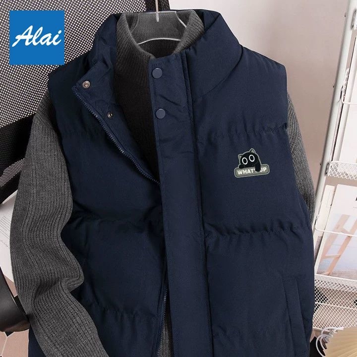 Γιλέκο, χαλαρή γραμμή, ριγέ corduroy ύφασμα, V-λαιμόκοψη, κορεατικό στυλ