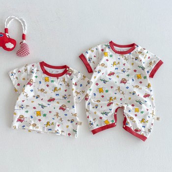 Dječje pamukaste T majice, unisex, kratki rukav, okrugli izrez, crtani print, za uzrast 3-8 godina, ljeto 2025